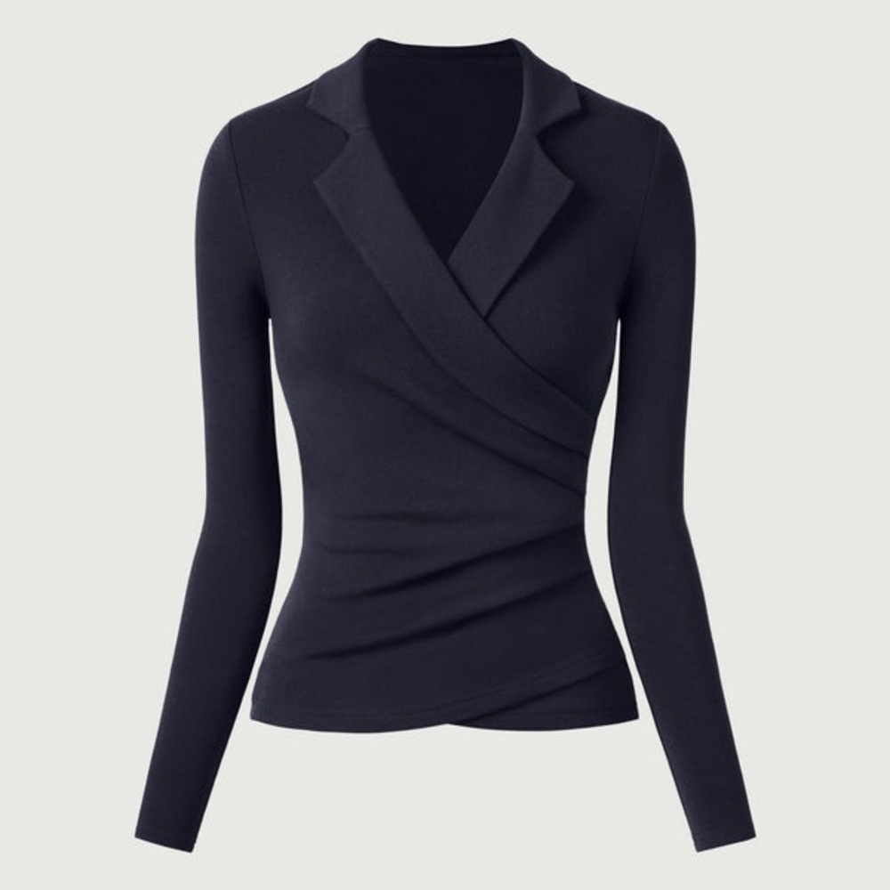 NWT Navy Collared Surplice Top